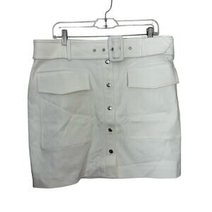Nine West White Short Skirt XL Snap Front Pockets Belt Lined Preppy Coastal